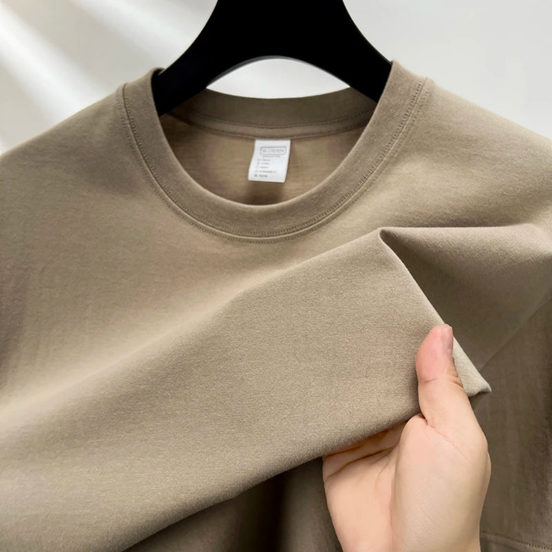 Schlichtes T-Shirt - Lässiges T-Shirt mit Rundhalsausschnitt für Männer-Khaki-S-Chaps Herrenmode