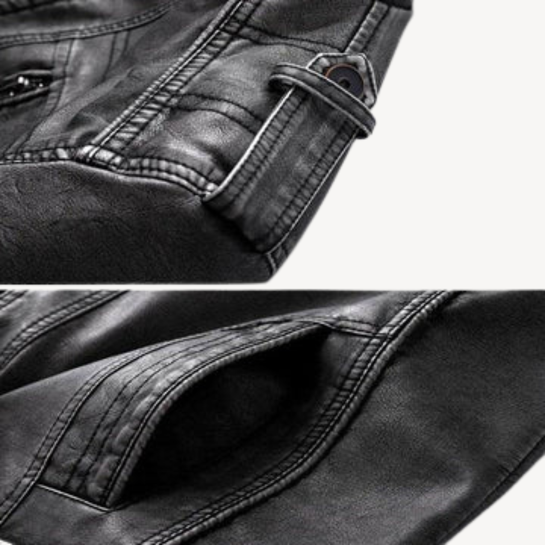 Schwarze Bikerjacke aus Kunstleder für Herren, lässiger Reißverschlussmantel | Loravelle 2