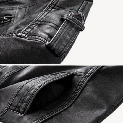 Schwarze Bikerjacke aus Kunstleder für Herren, lässiger Reißverschlussmantel | Loravelle 2