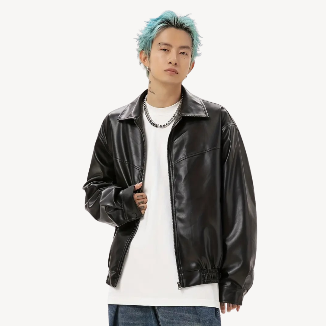 Schwarze Kunstlederjacke für Herren | Loravelle 2