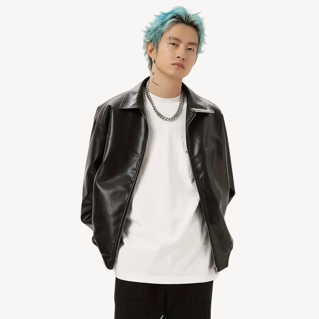 Schwarze Kunstlederjacke für Herren | Loravelle 3