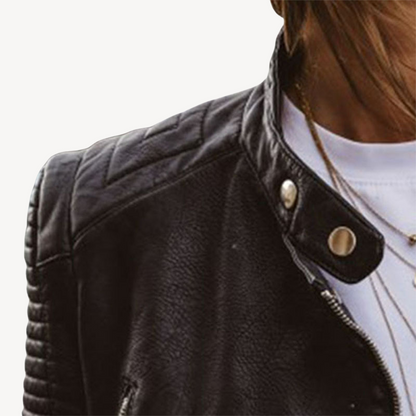 Schwarze Leder-Bikerjacke für Damen | Loravelle 3