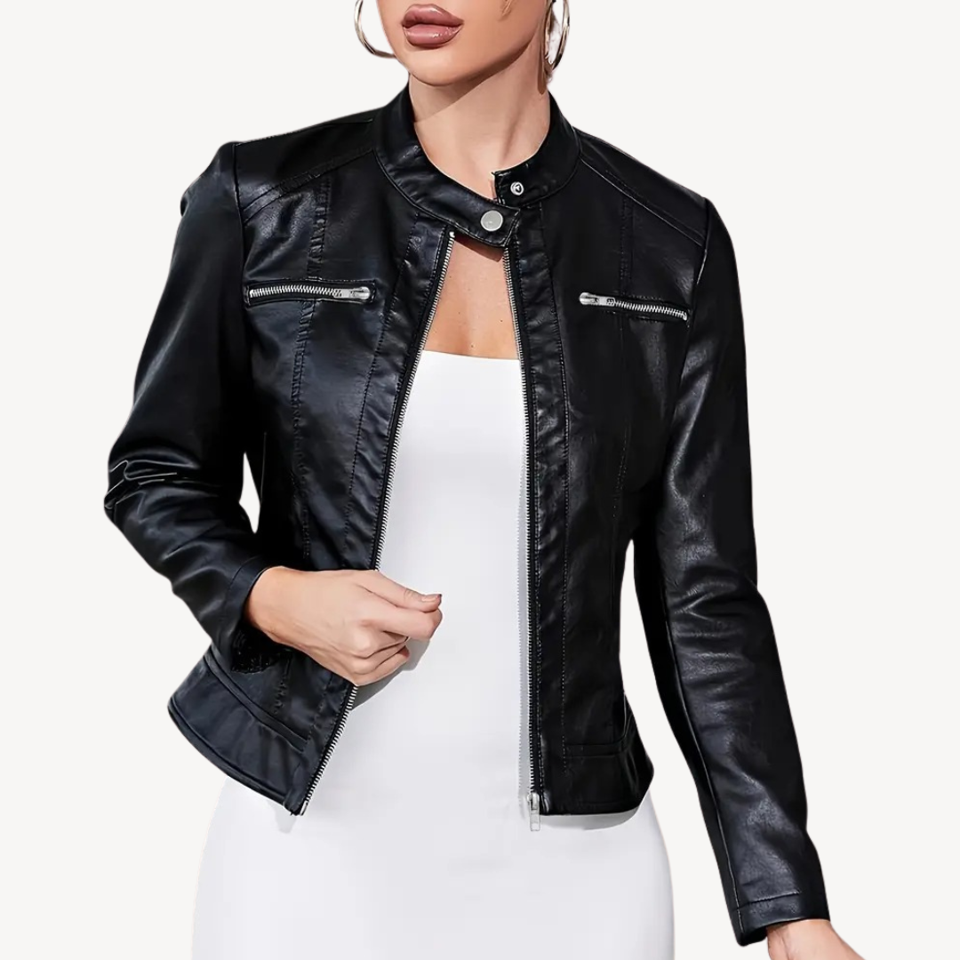 Schwarze Lederjacke für Damen | Loravelle 0