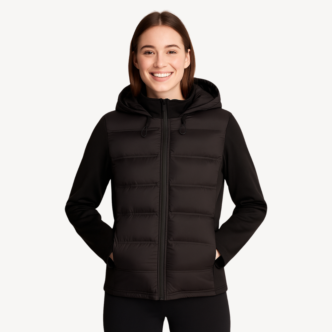 Schwarze Pufferjacke mit Kapuze für Damen | Loravelle 0