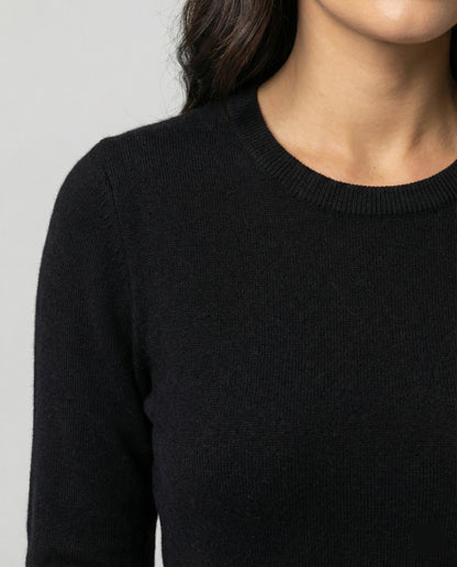Schwarzer Damen Pullover Slim Fit Langarm Rundhals