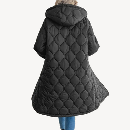 Schwarzer gesteppter Puffermantel mit Kapuze für Damen | Loravelle 3