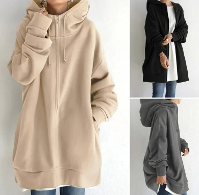 Damen Hoodie Reißverschluss Warm Herbst Winter