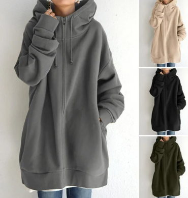 Damen Hoodie Reißverschluss Warm Herbst Winter