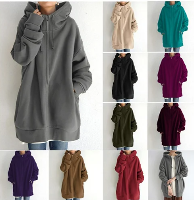 Damen Hoodie Reißverschluss Warm Herbst Winter