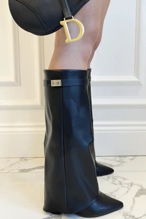 Kniehohe Stiefel Damen Spitz Zeh Gerader Schaft