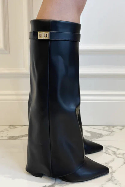 Kniehohe Stiefel Damen Spitz Zeh Gerader Schaft - BerlinGlamour