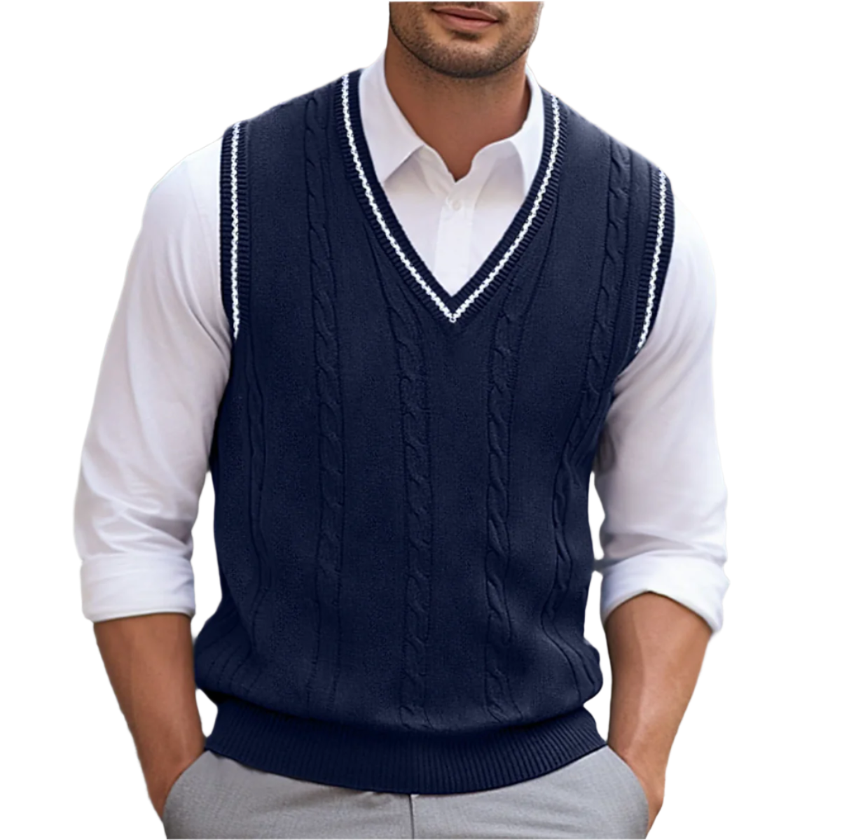 Herren Strickweste Ärmellos V-Ausschnitt Modern