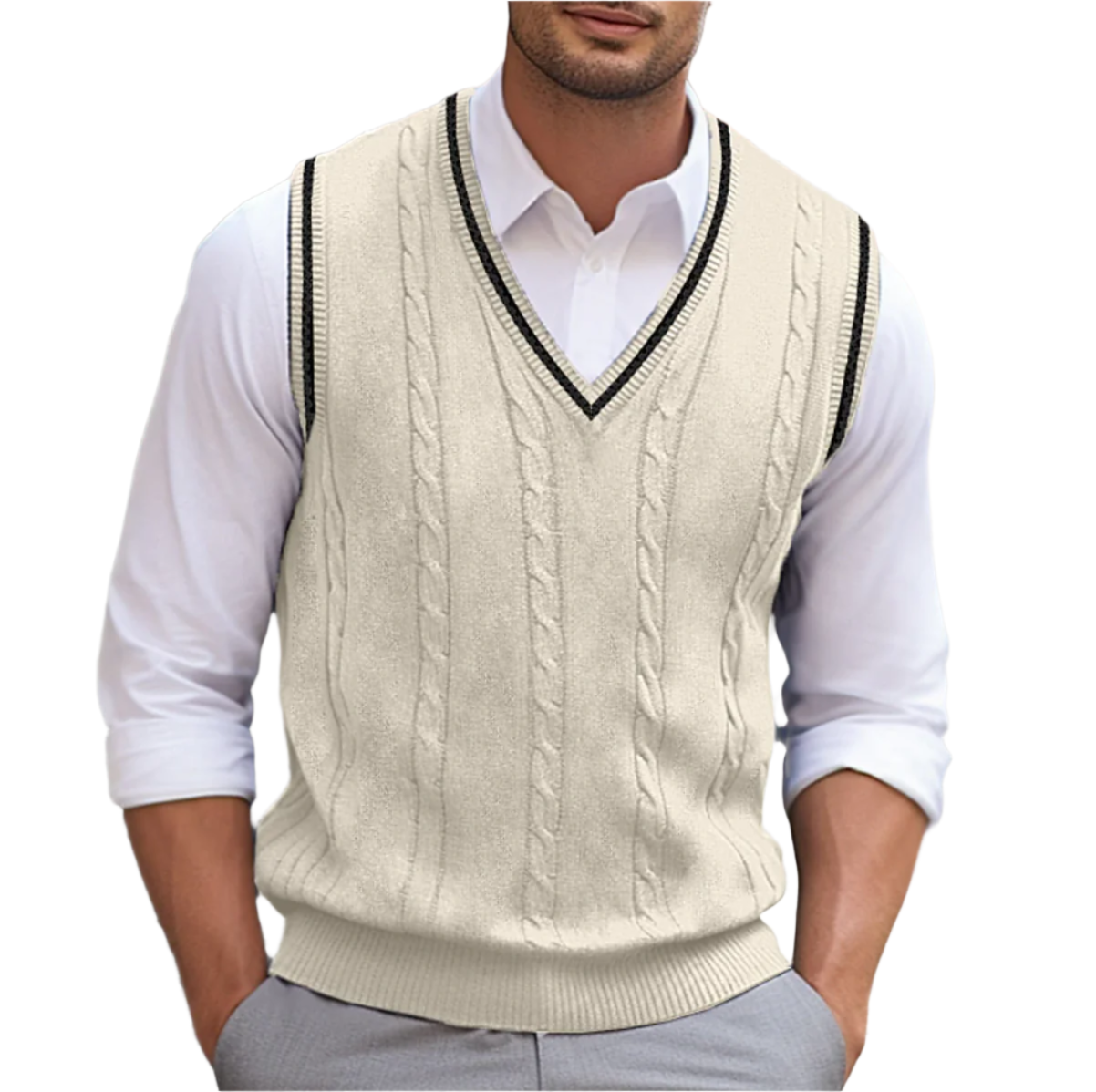 Herren Strickweste Ärmellos V-Ausschnitt Modern - BerlinGlamour