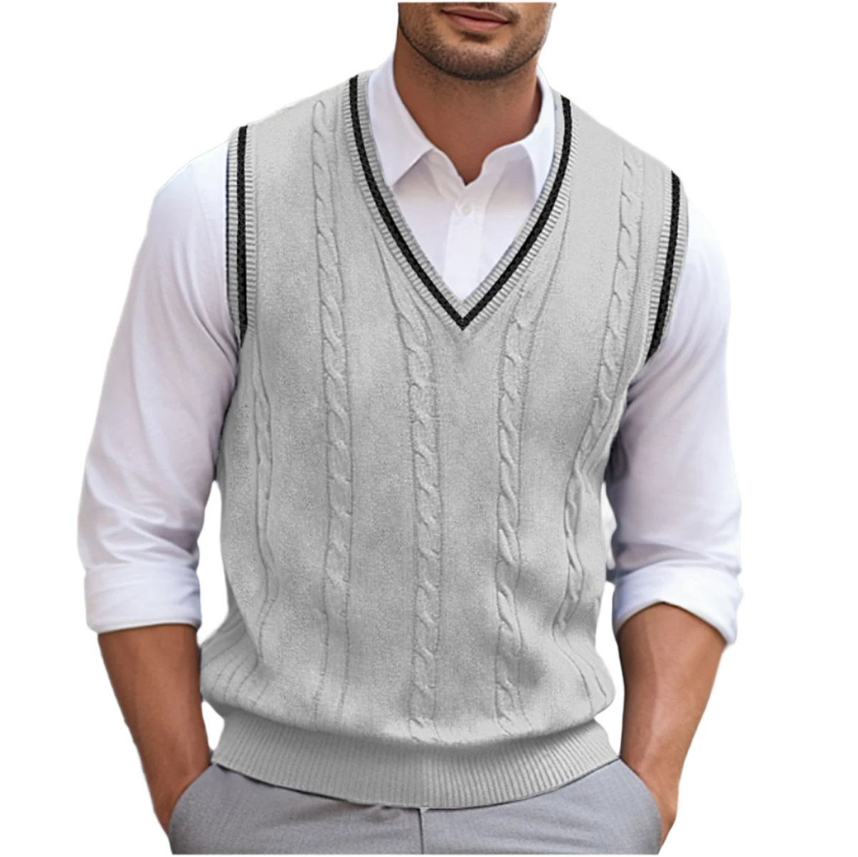 Herren Strickweste Ärmellos V-Ausschnitt Modern