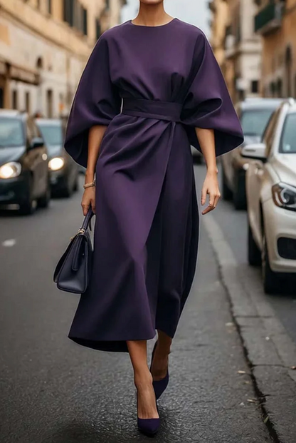 Damen Midikleid mit Taillengürtel Schlicht Elegант