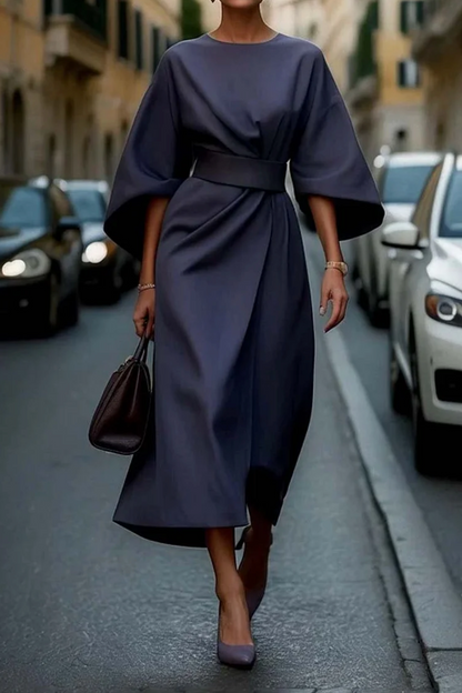Damen Midikleid mit Taillengürtel Schlicht Elegант