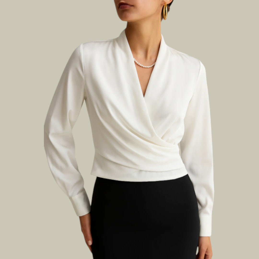 Damen Wickelbluse Satin Elegant Frauen Bluse