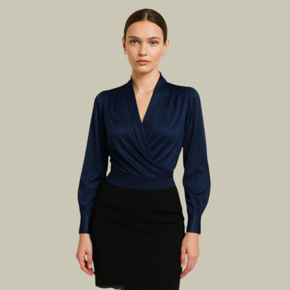 Damen Wickelbluse Satin Elegant Frauen Bluse - BerlinGlamour