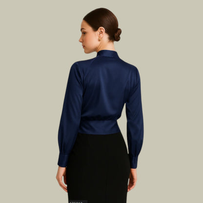Damen Wickelbluse Satin Elegant Frauen Bluse