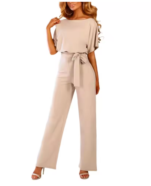 Frauen Jumpsuit Kurzärmlig Mit Gürtel Elegant