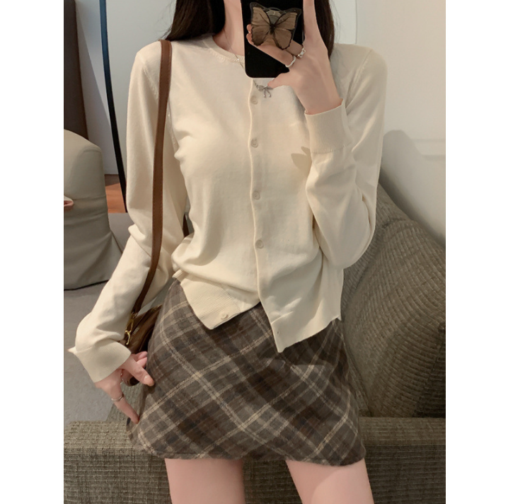 Damen Strickjacke Elegant Rundhals Knöpfe Modern