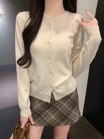 Damen Strickjacke Elegant Rundhals Knöpfe Modern