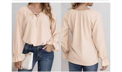 Damen Bluse Modern mit Rüschendetails und Kordelzug