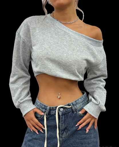 Damen Pullover Lässig Cropped Asymmetrisch Trendig