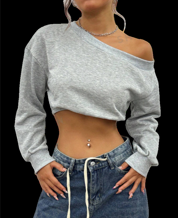 Damen Pullover Lässig Cropped Asymmetrisch Trendig