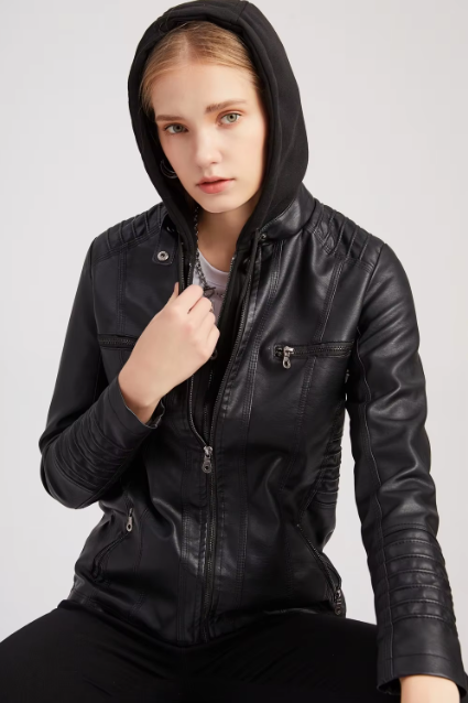 Ledermantel Damen Kunstleder Jacke Schwarz - BerlinGlamour