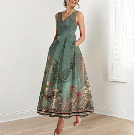 Grünes Abendkleid Seide Elegant Lang - BerlinGlamour