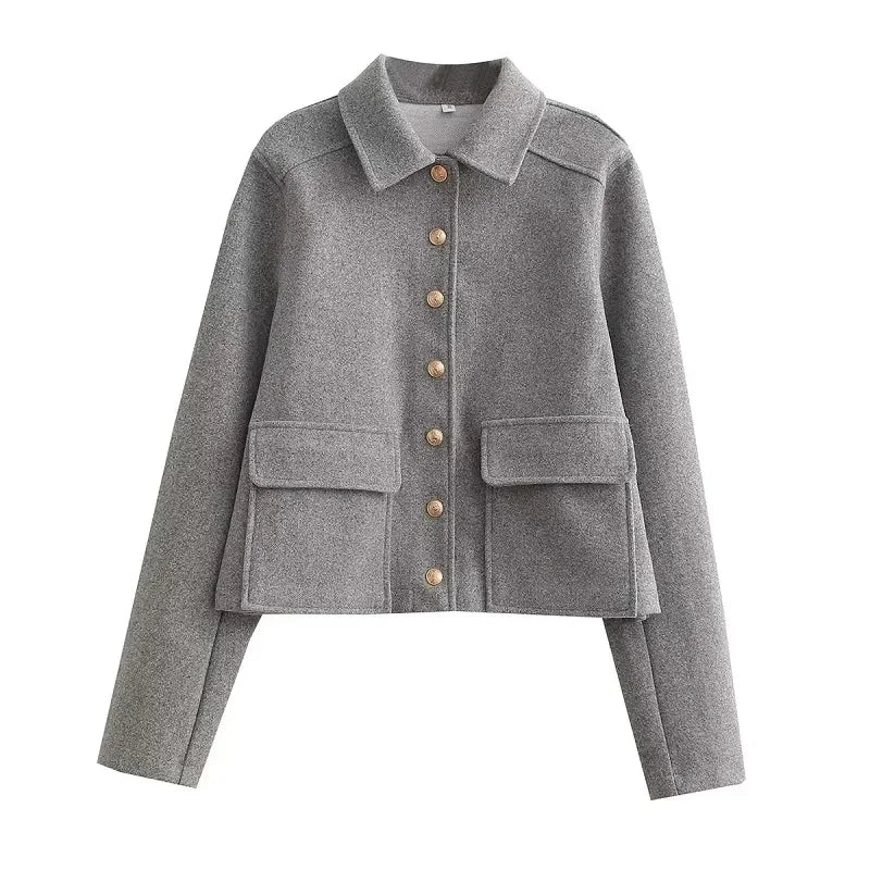 Damen Jacke Kurz Modern Knopfleiste Casual