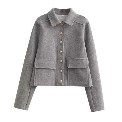 Damen Jacke Kurz Modern Knopfleiste Casual