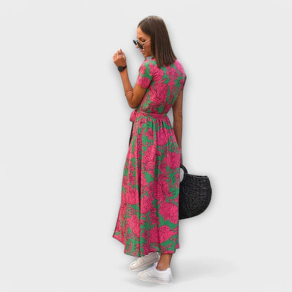 Damen Langkleid V-Ausschnitt Gürtel Lässig Elegant