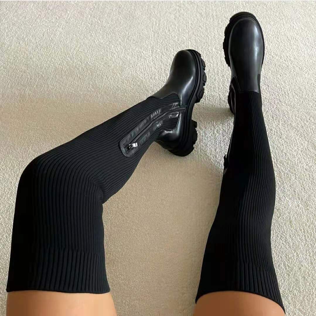 Damen Stiefel Gerippt Klobige Sohle Schuhe Blockabsatz - BerlinGlamour