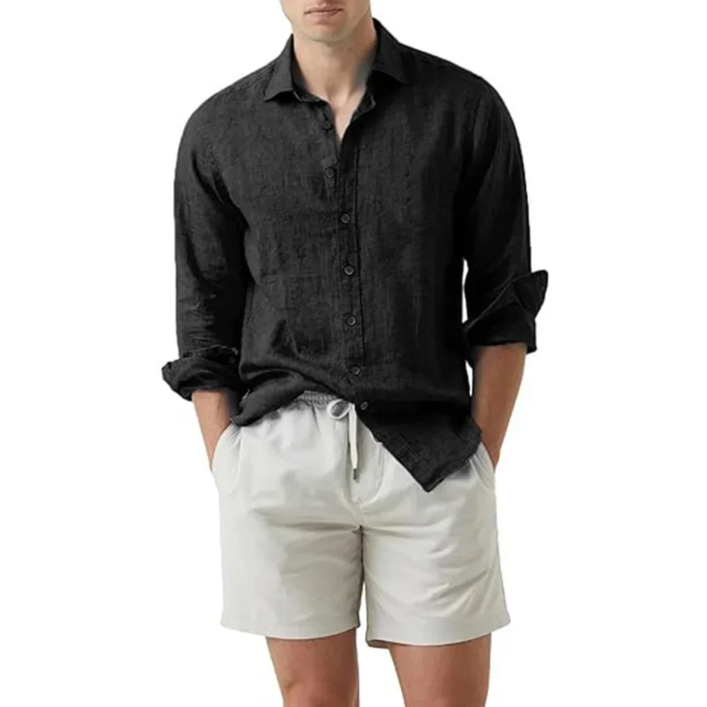 Herren Leinenhemd Sommer Baumwolle Bequem