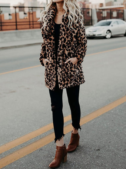Leopardenjacke Faux Fell Beige Winterjacke Damen