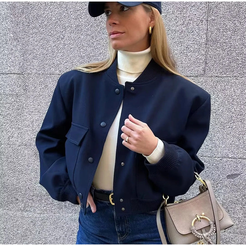 Damen Kurzjacke Streetwear Knopfleiste Modern - BerlinGlamour