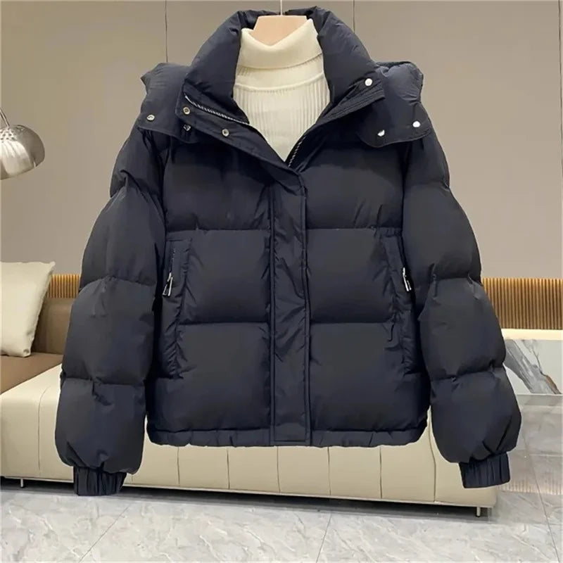 Lange Frauen Winterjacke Puffer Warm
