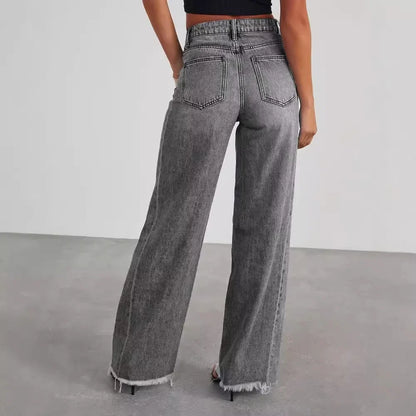 Damen Jeans Weitbein Grau Raw Hem Damenschuhe