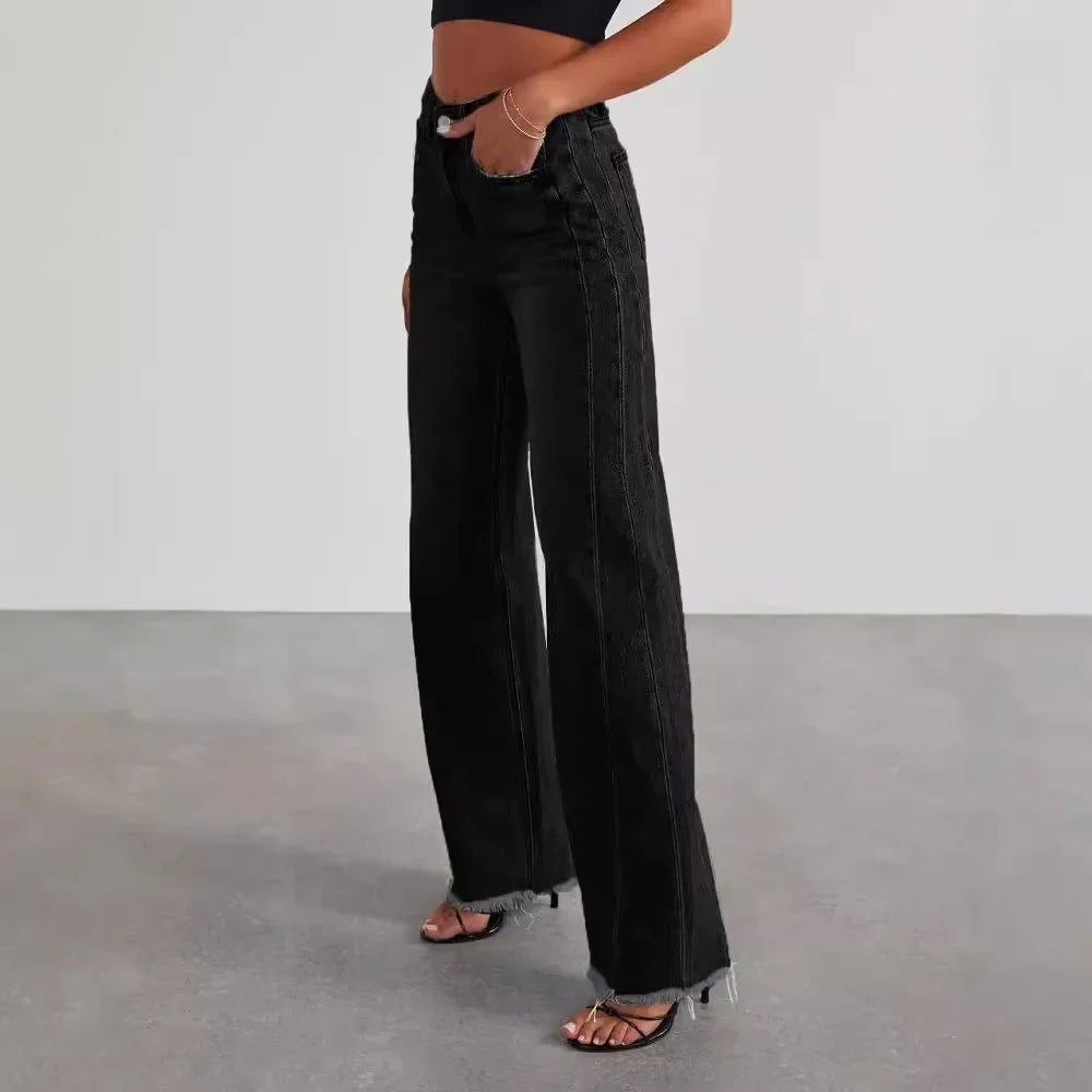 Damen Jeans Weitbein Grau Raw Hem Damenschuhe