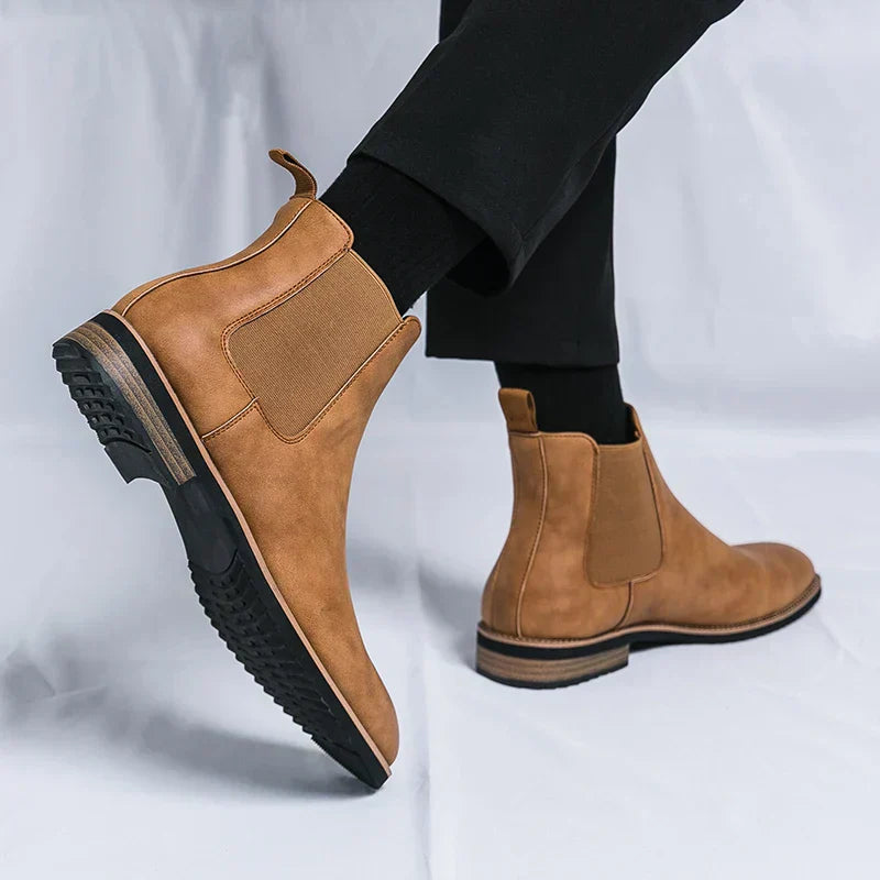 Leder Chelsea Stiefel Damen Schnürlos Schwarz