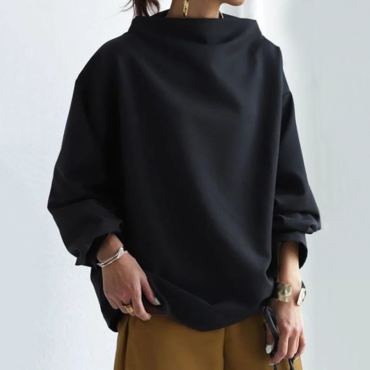 Damen Langarmshirt High Neck Elegantes Oberteil
