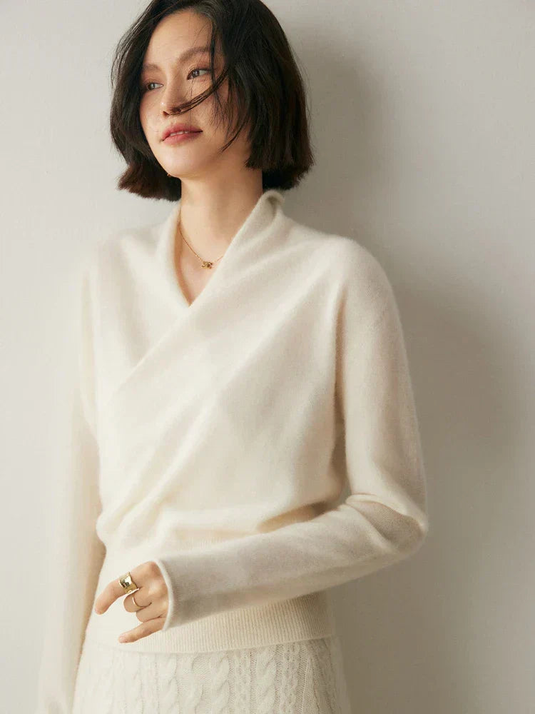 Damen Wickelpullover Elegantes Überkreuzdesign Modern