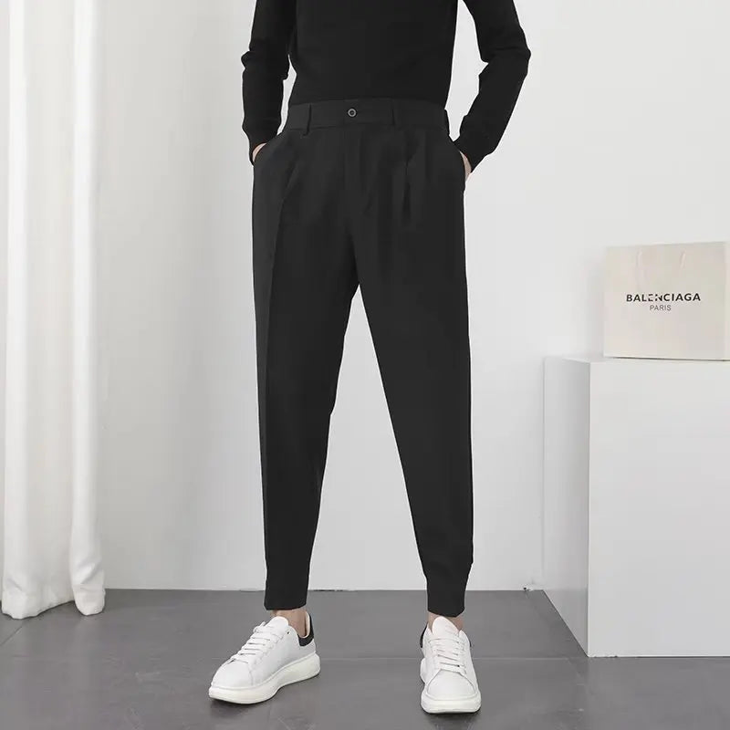 Herrenhose Bundfaltenhose Modern Slimfit Schwarz