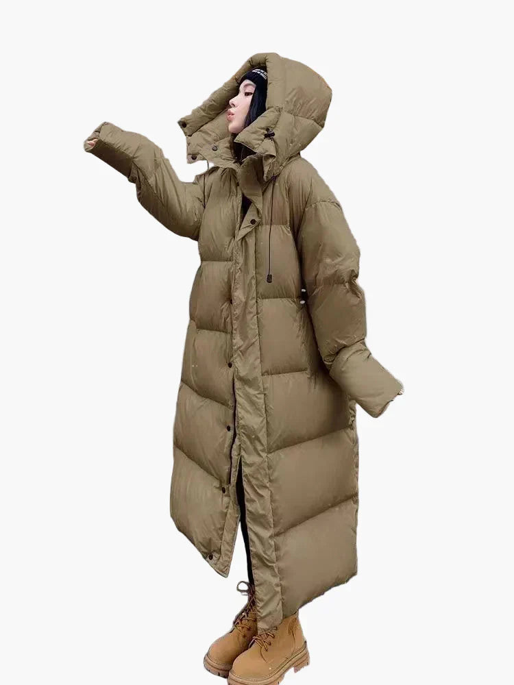 Damen Puffermantel Lang Kapuzen Oversized Winter Mantel