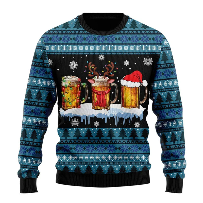 Herren Weihnachtspullover Lustig Bier Motiv