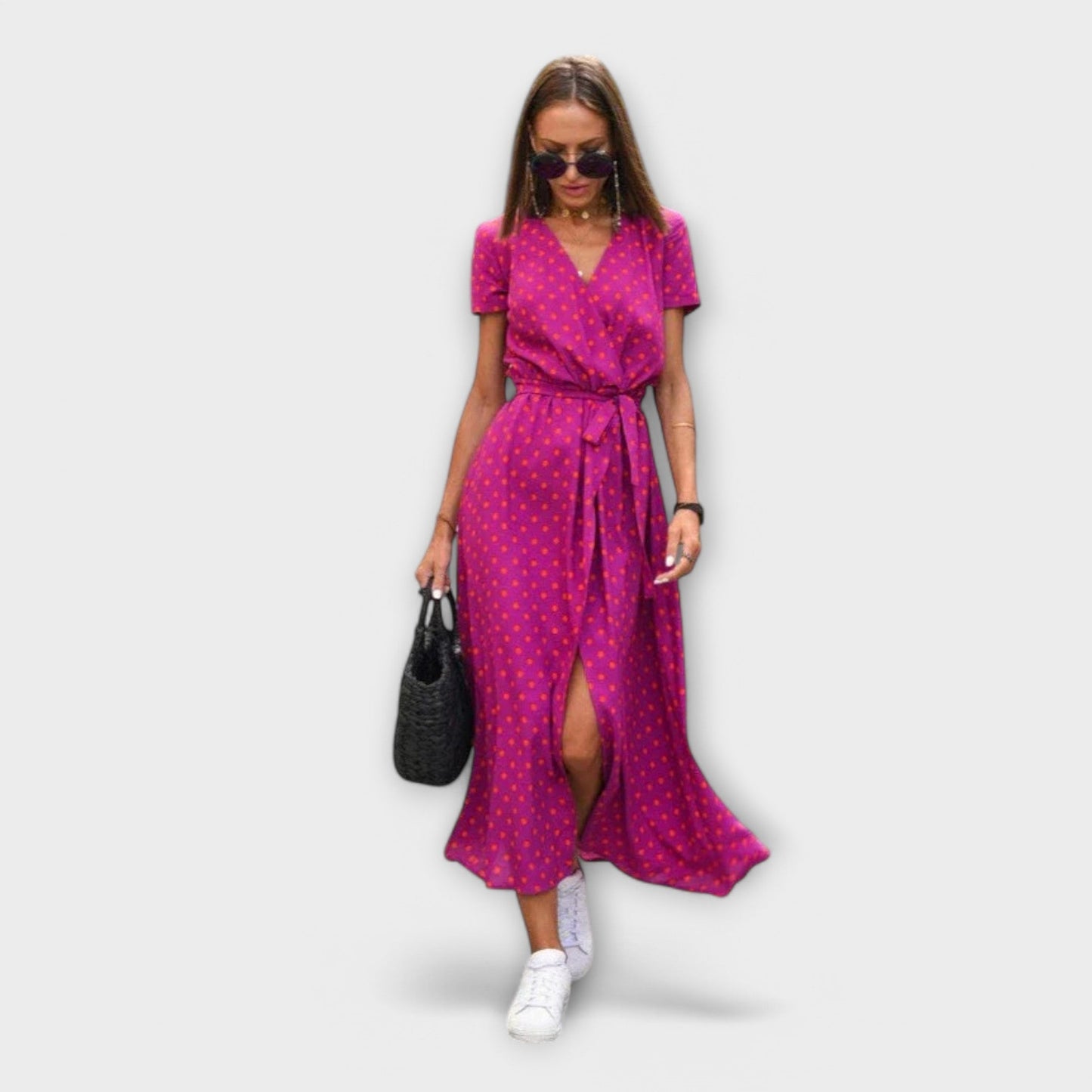 Damen Langkleid V-Ausschnitt Gürtel Lässig Elegant