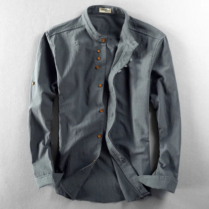 Herren Hemd Langarm Leinen Baumwolle Japan Style