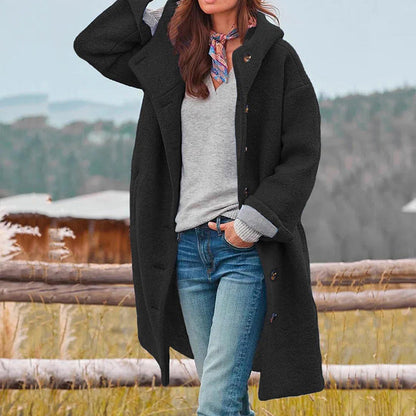 Damen Winterjacke Warm Kapuze Schwarz